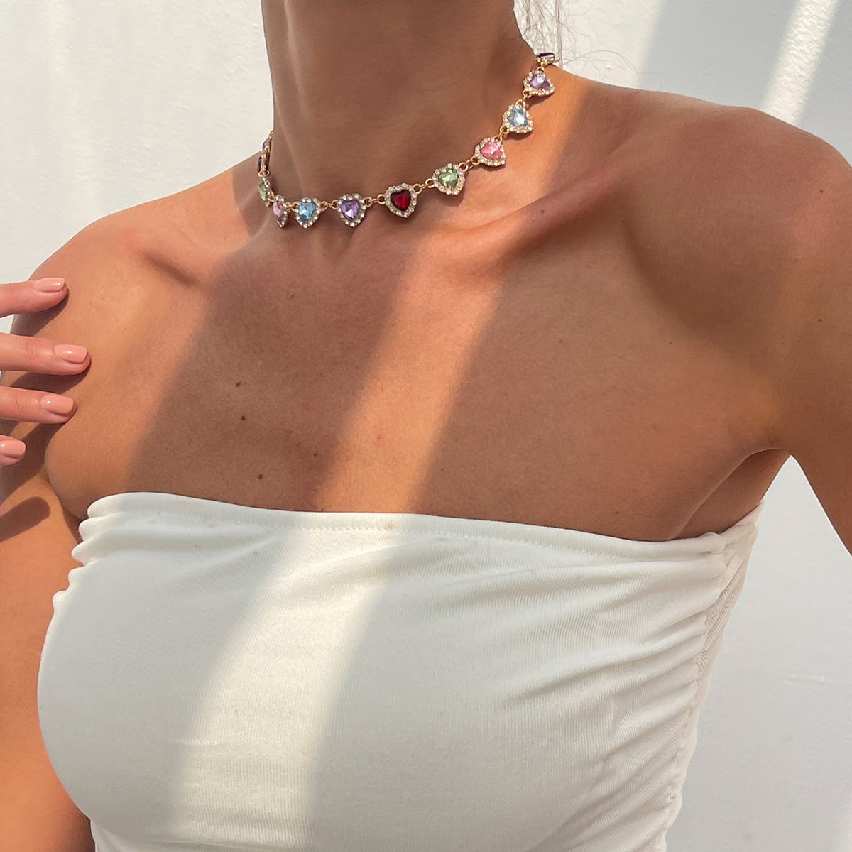 Elegant Colorful CZ Inlaid Heart Chain Necklace - ArtGalleryZen