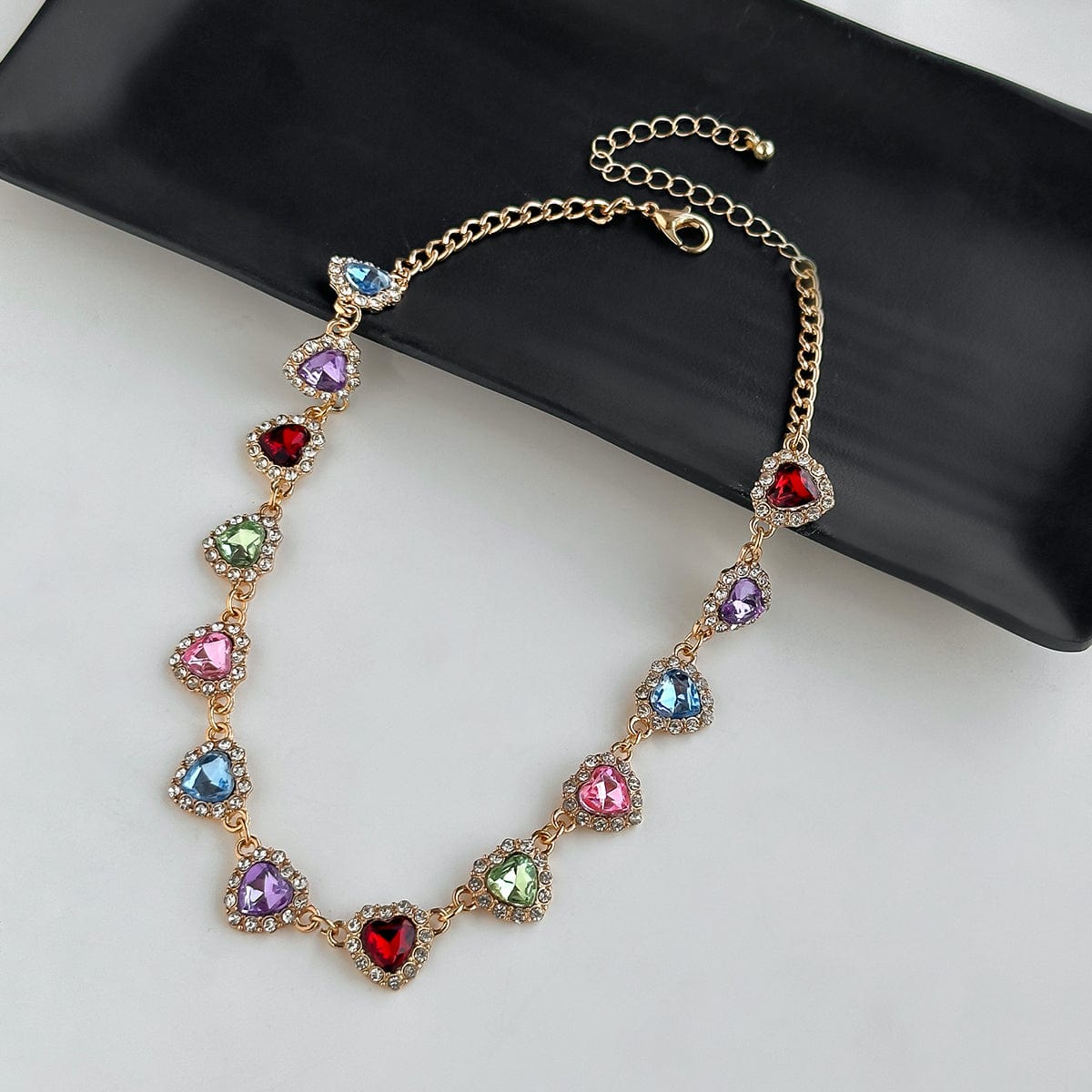 Elegant Colorful CZ Inlaid Heart Chain Necklace - ArtGalleryZen