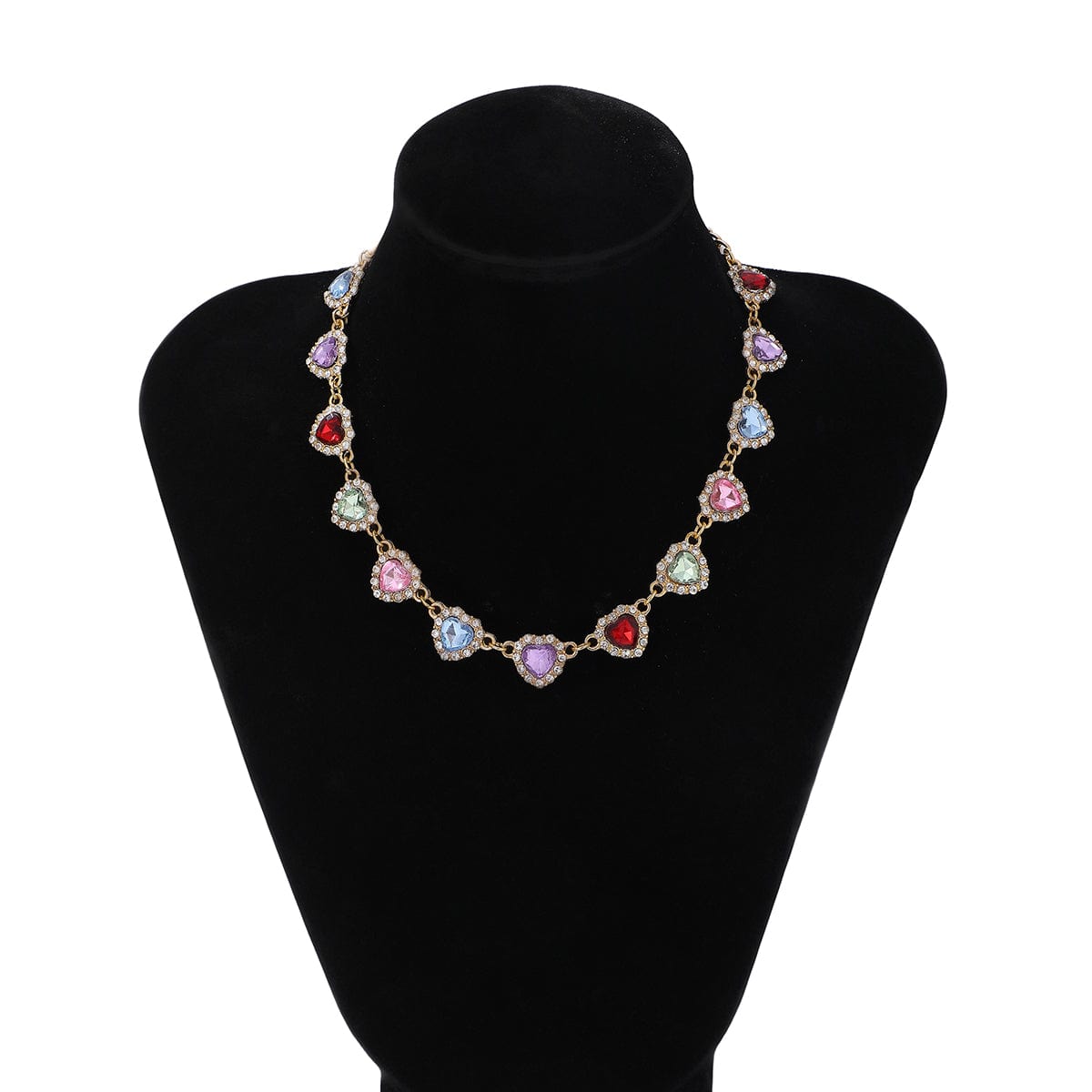 Elegant Colorful CZ Inlaid Heart Chain Necklace - ArtGalleryZen