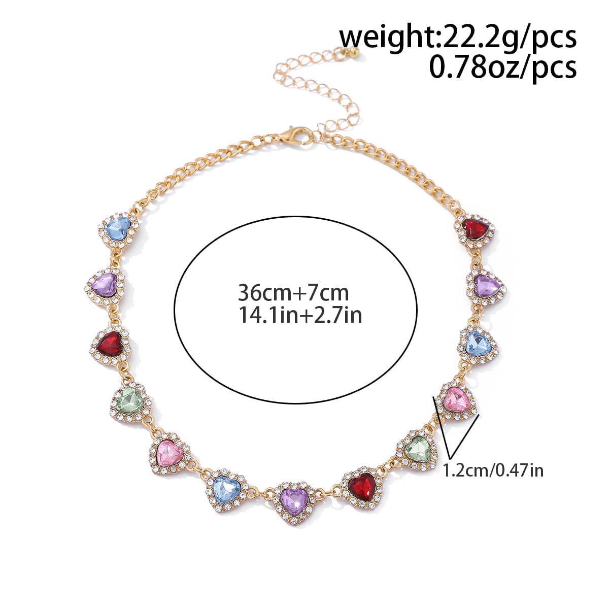 Elegant Colorful CZ Inlaid Heart Chain Necklace - ArtGalleryZen