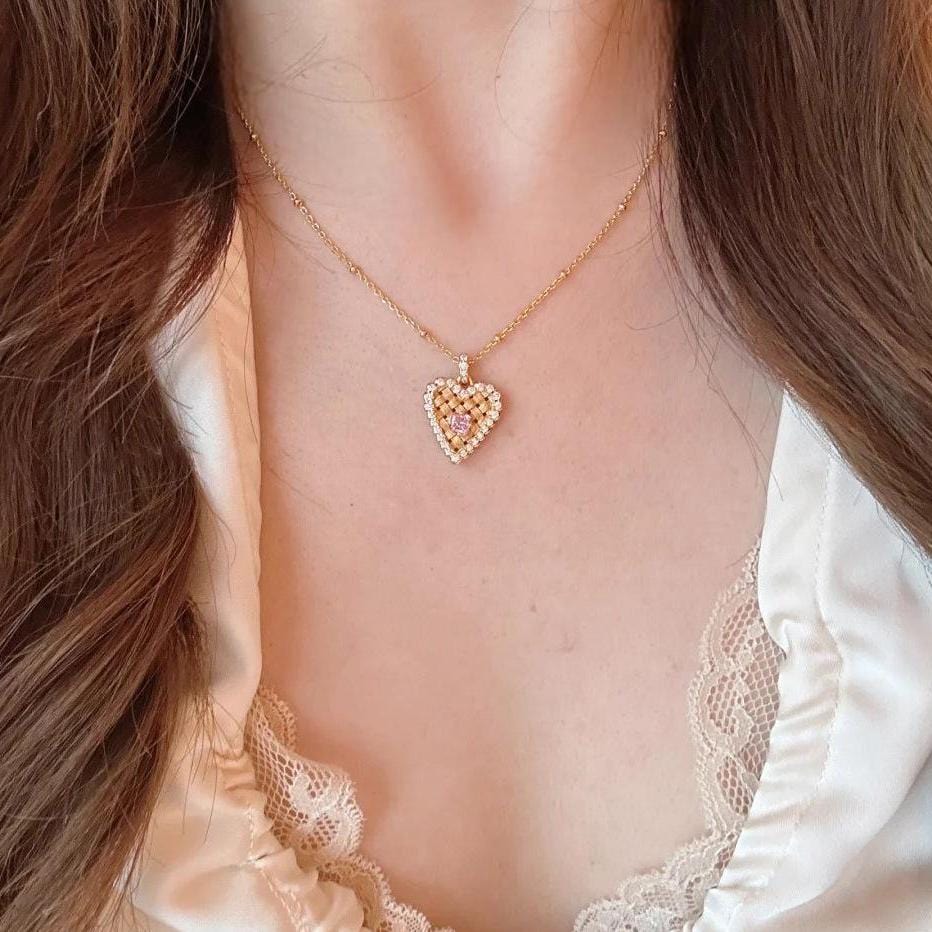 Elegant CZ Inlaid Braided Heart Necklace - ArtGalleryZen