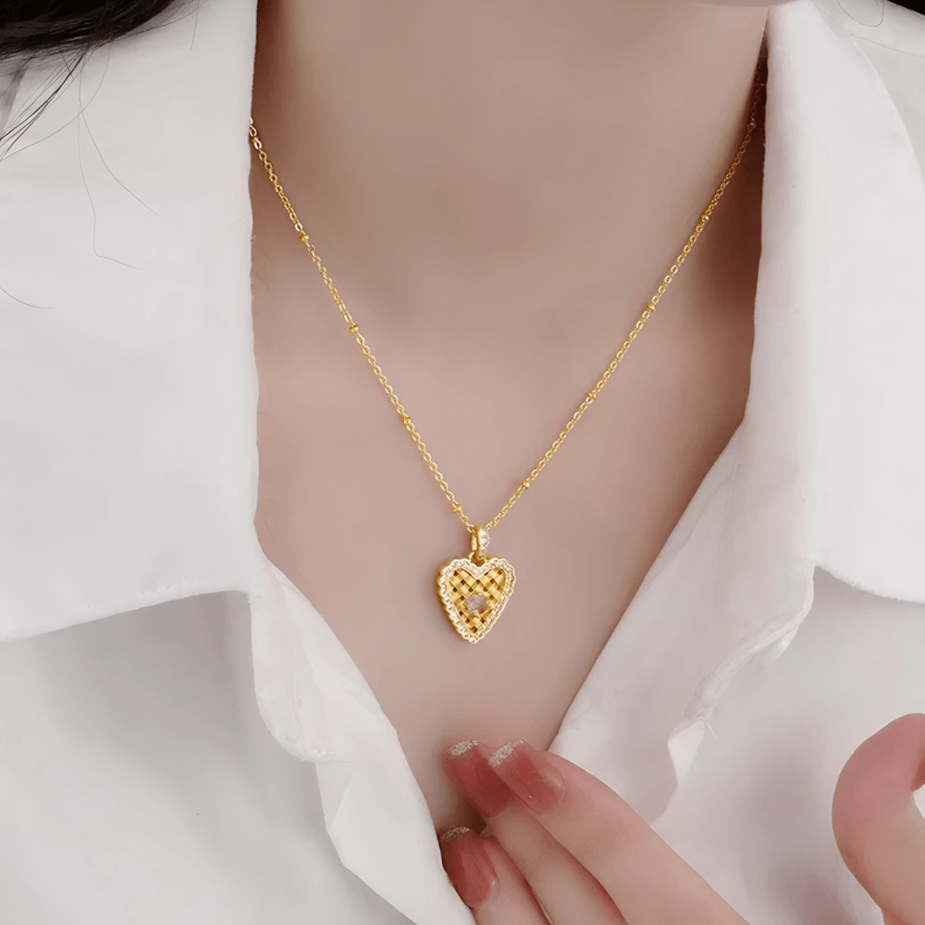 Elegant CZ Inlaid Braided Heart Necklace - ArtGalleryZen