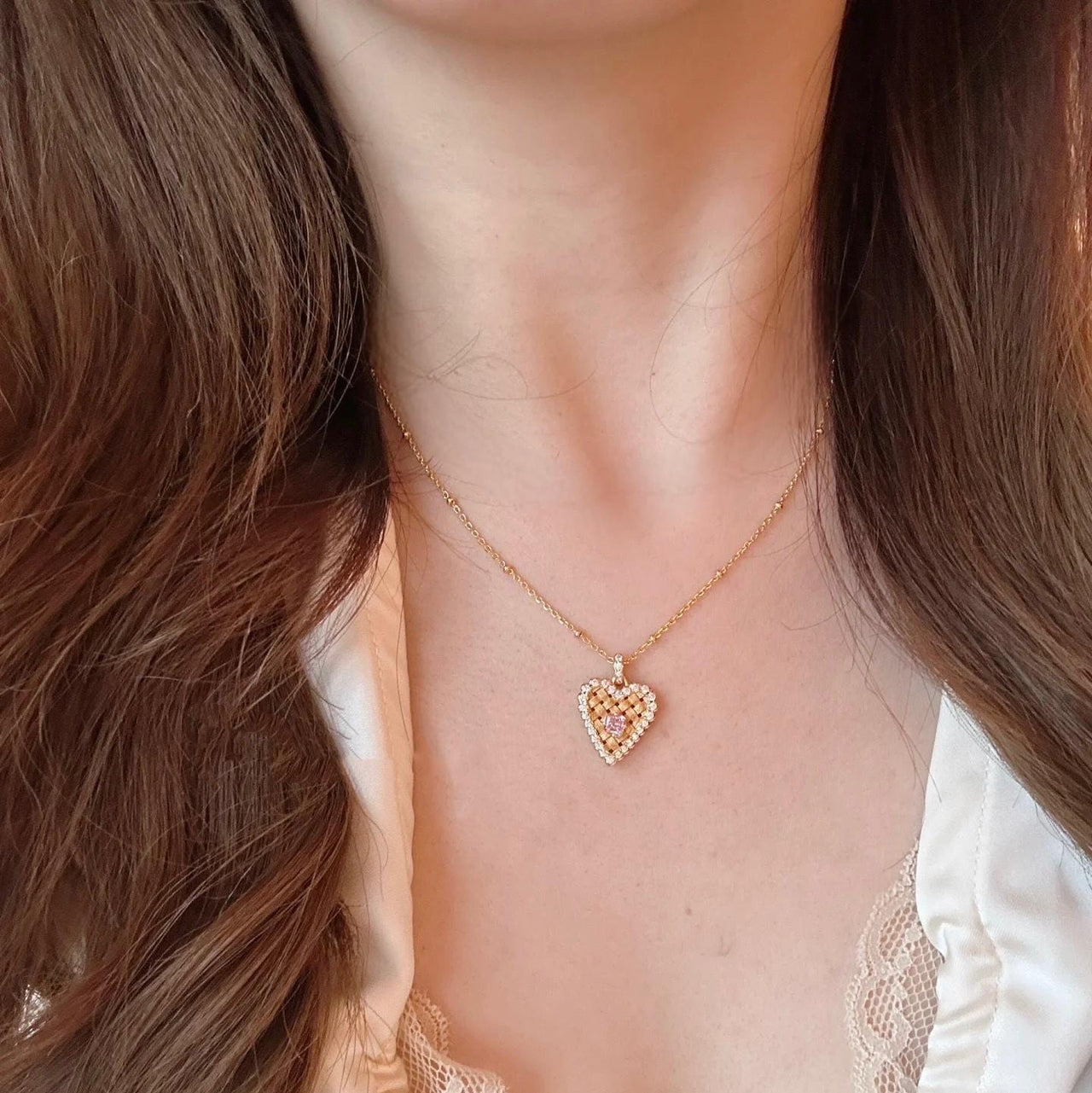 Elegant CZ Inlaid Braided Heart Necklace - ArtGalleryZen