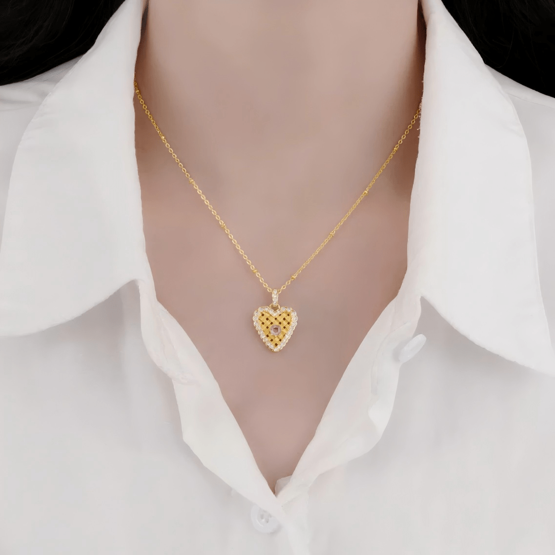 Elegant CZ Inlaid Braided Heart Necklace - ArtGalleryZen