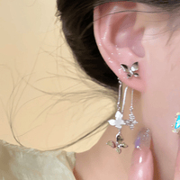 Thumbnail for Elegant CZ Inlaid Enamel Butterfly Tassel Earrings - ArtGalleryZen