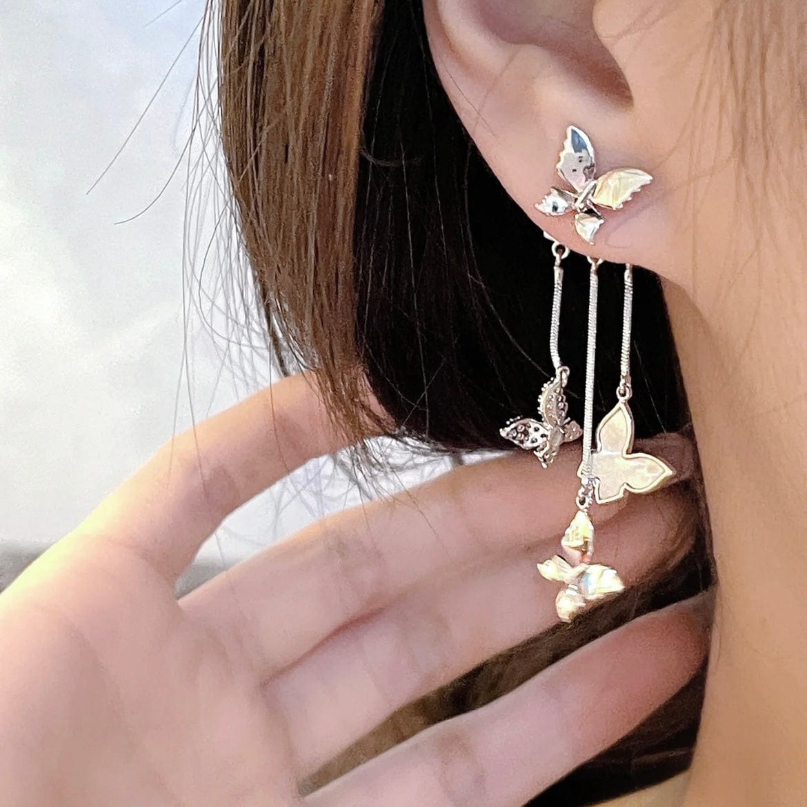 Elegant CZ Inlaid Enamel Butterfly Tassel Earrings - ArtGalleryZen