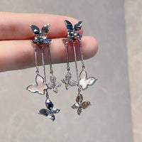 Thumbnail for Elegant CZ Inlaid Enamel Butterfly Tassel Earrings