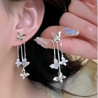 Thumbnail for Elegant CZ Inlaid Enamel Butterfly Tassel Earrings