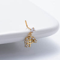 Thumbnail for Elegant CZ Inlaid Stainless Steel Heart Snowflake Floral Nose Piercing Nose Stud - ArtGalleryZen