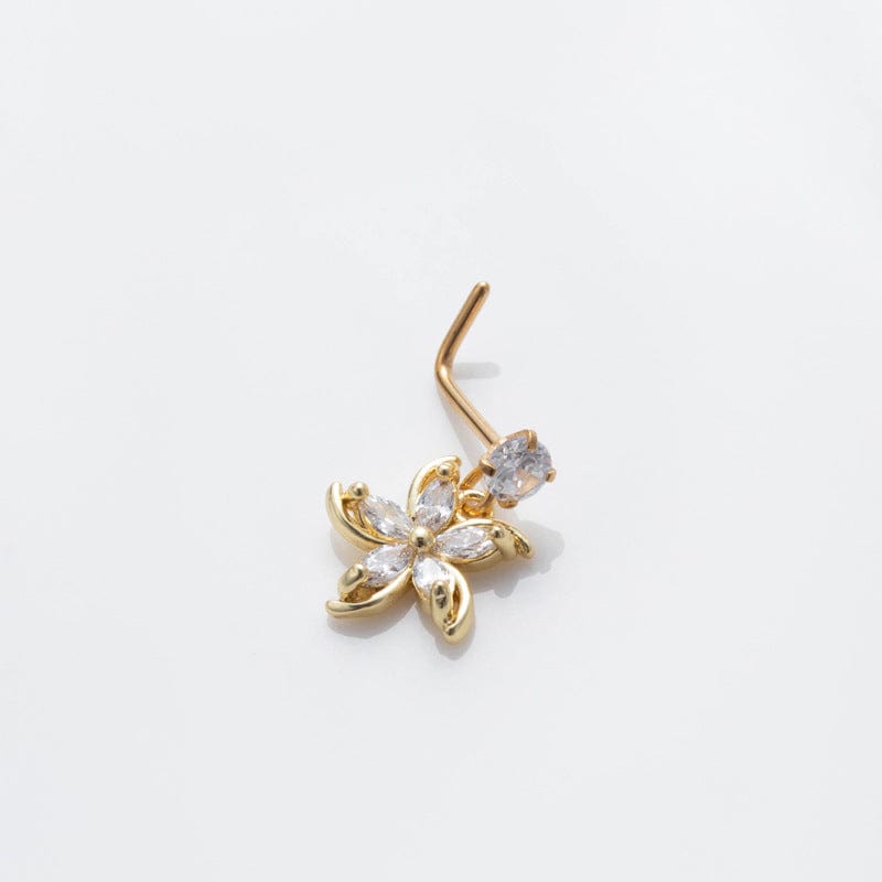 Elegant CZ Inlaid Stainless Steel Heart Snowflake Floral Nose Piercing Nose Stud - ArtGalleryZen