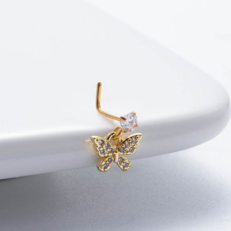 Elegant CZ Inlaid Stainless Steel Heart Snowflake Floral Nose Piercing Nose Stud - ArtGalleryZen