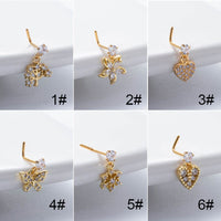 Thumbnail for Elegant CZ Inlaid Stainless Steel Heart Snowflake Floral Nose Piercing Nose Stud - ArtGalleryZen