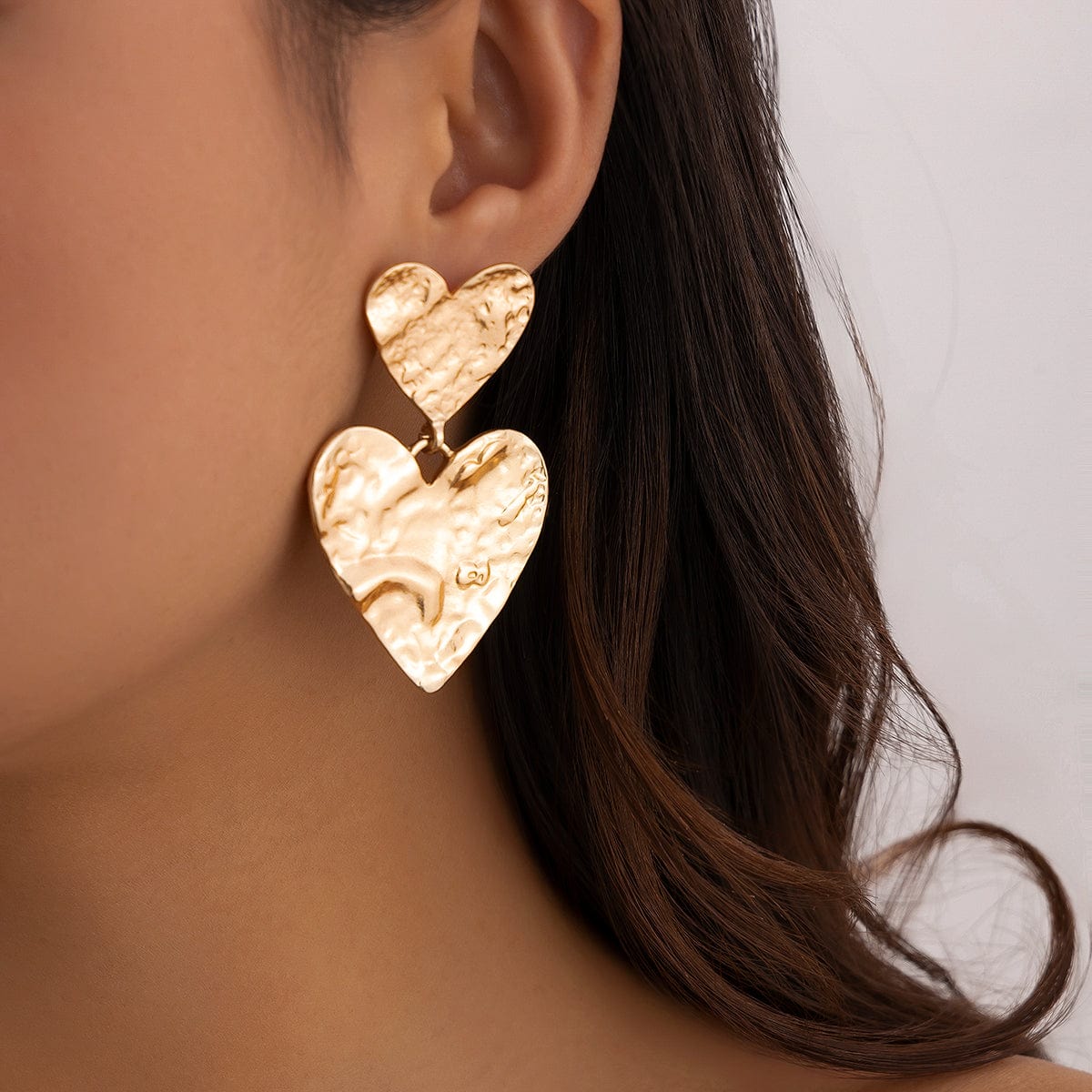 Elegant Duo Textured Heart Charm Earrings