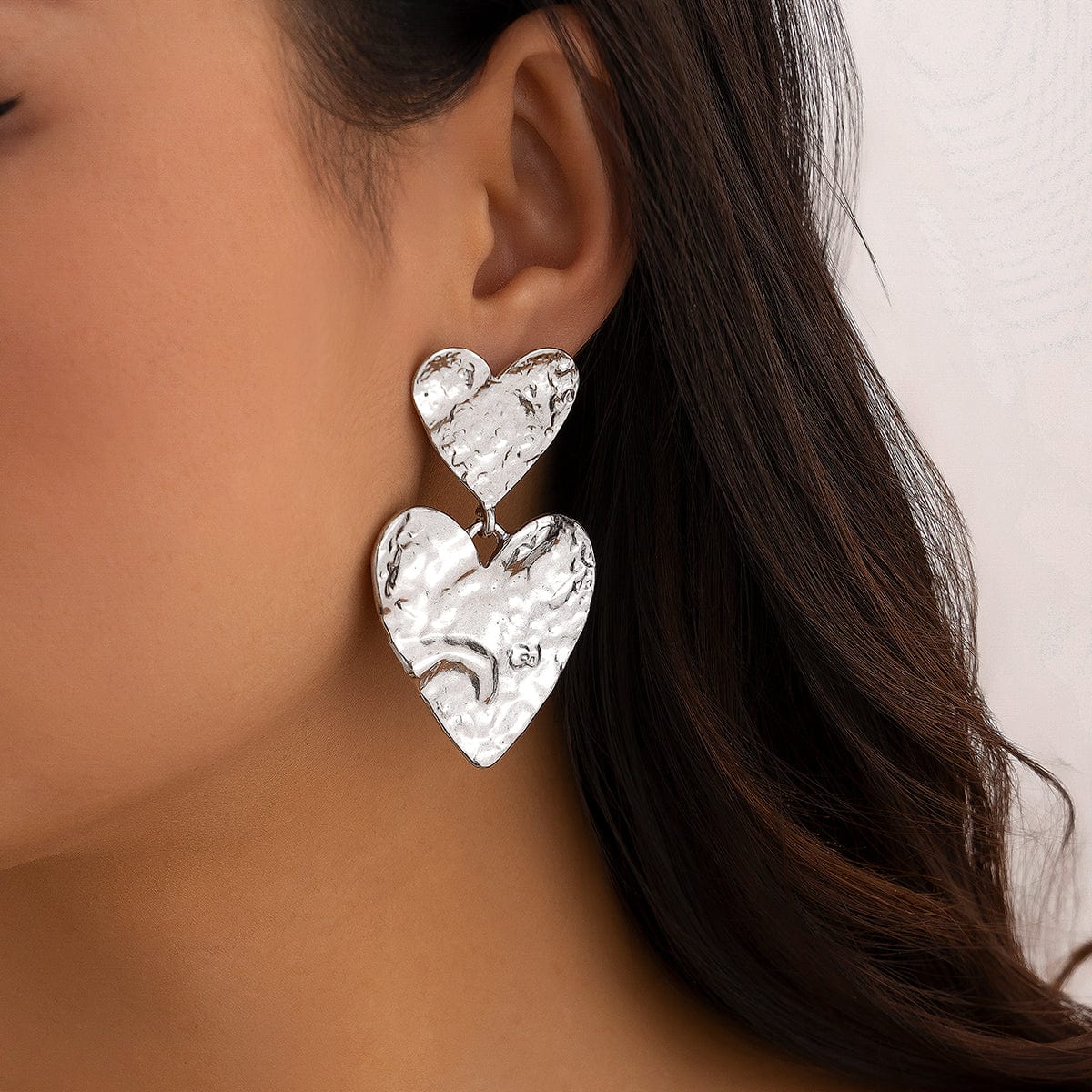 Elegant Duo Textured Heart Charm Earrings