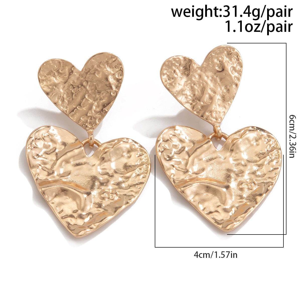 Elegant Duo Textured Heart Charm Earrings