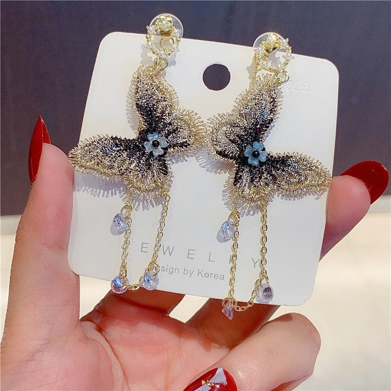 Elegant Embroidery Butterfly Tassel Earrings - ArtGalleryZen