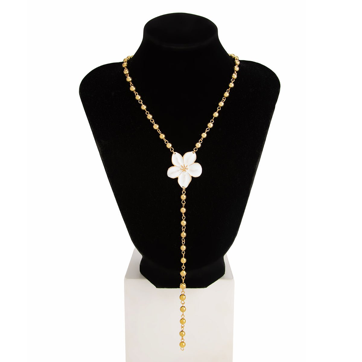 Elegant Enamel Flower Charm Ball Chain Y Necklace - ArtGalleryZen