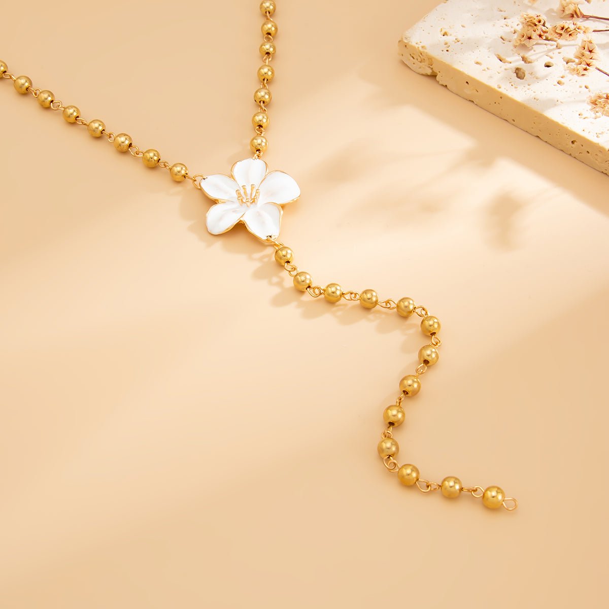 Elegant Enamel Flower Charm Ball Chain Y Necklace - ArtGalleryZen
