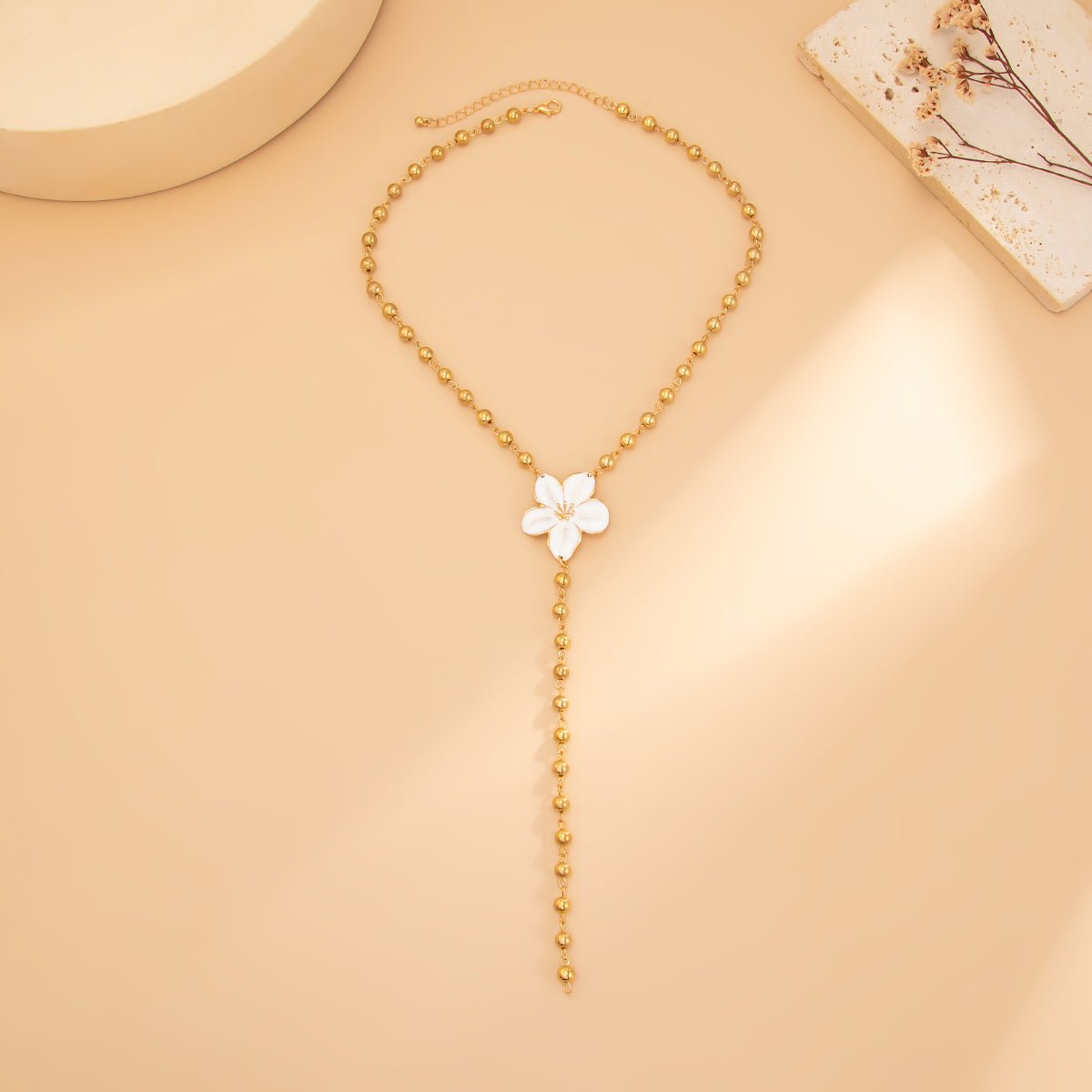 Elegant Enamel Flower Charm Ball Chain Y Necklace - ArtGalleryZen