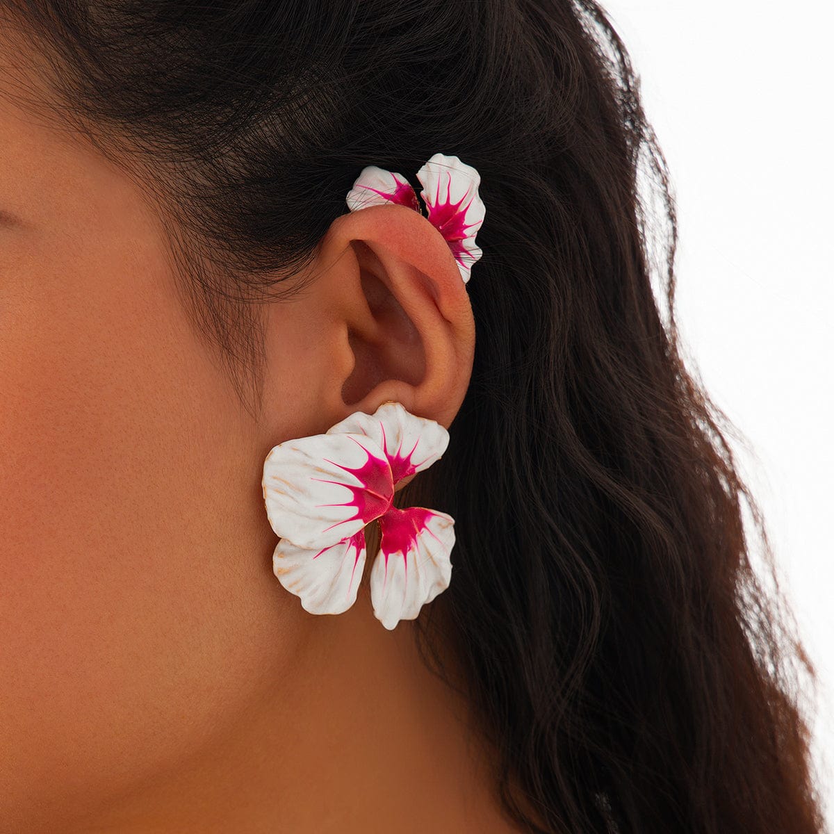 Elegant Enamel Flower Non Piercing Wrap Ear Cuff Earring