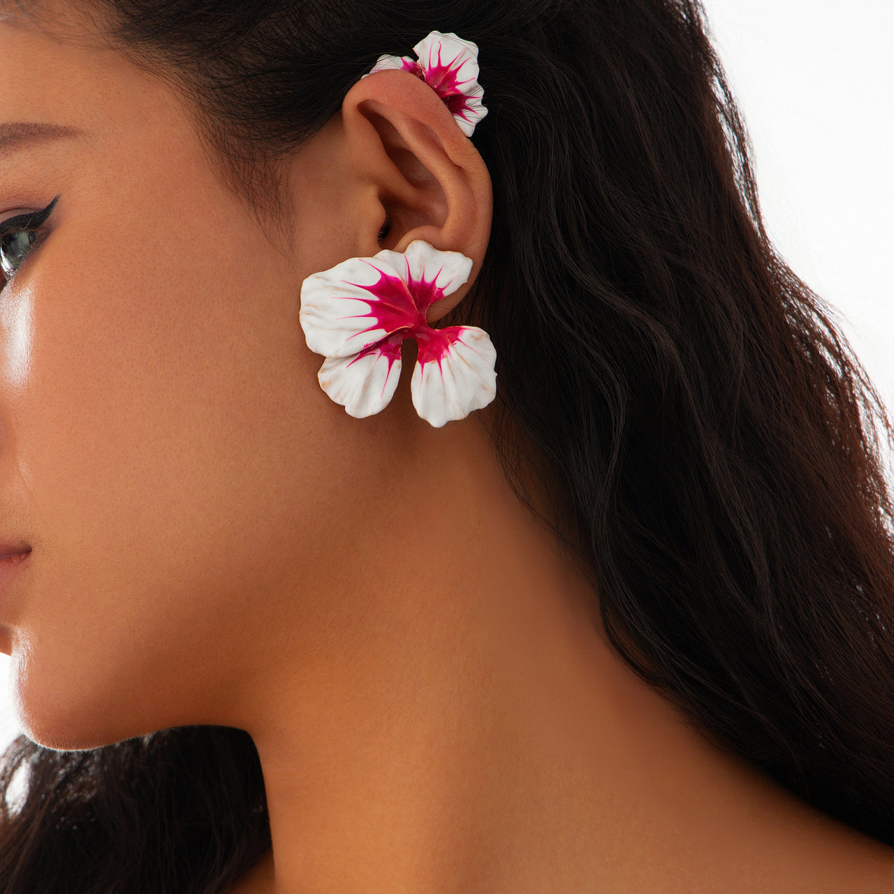 Elegant Enamel Flower Non Piercing Wrap Ear Cuff Earring