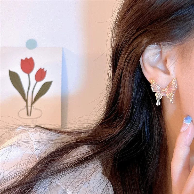 Elegant Enamel Gradient Butterfly Earrings - ArtGalleryZen