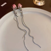 Thumbnail for Elegant Enamel Rose Flower Box Chain Tassel Ear Cuff Earrings - ArtGalleryZen