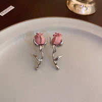 Thumbnail for Elegant Enamel Rose Flower Box Chain Tassel Ear Cuff Earrings