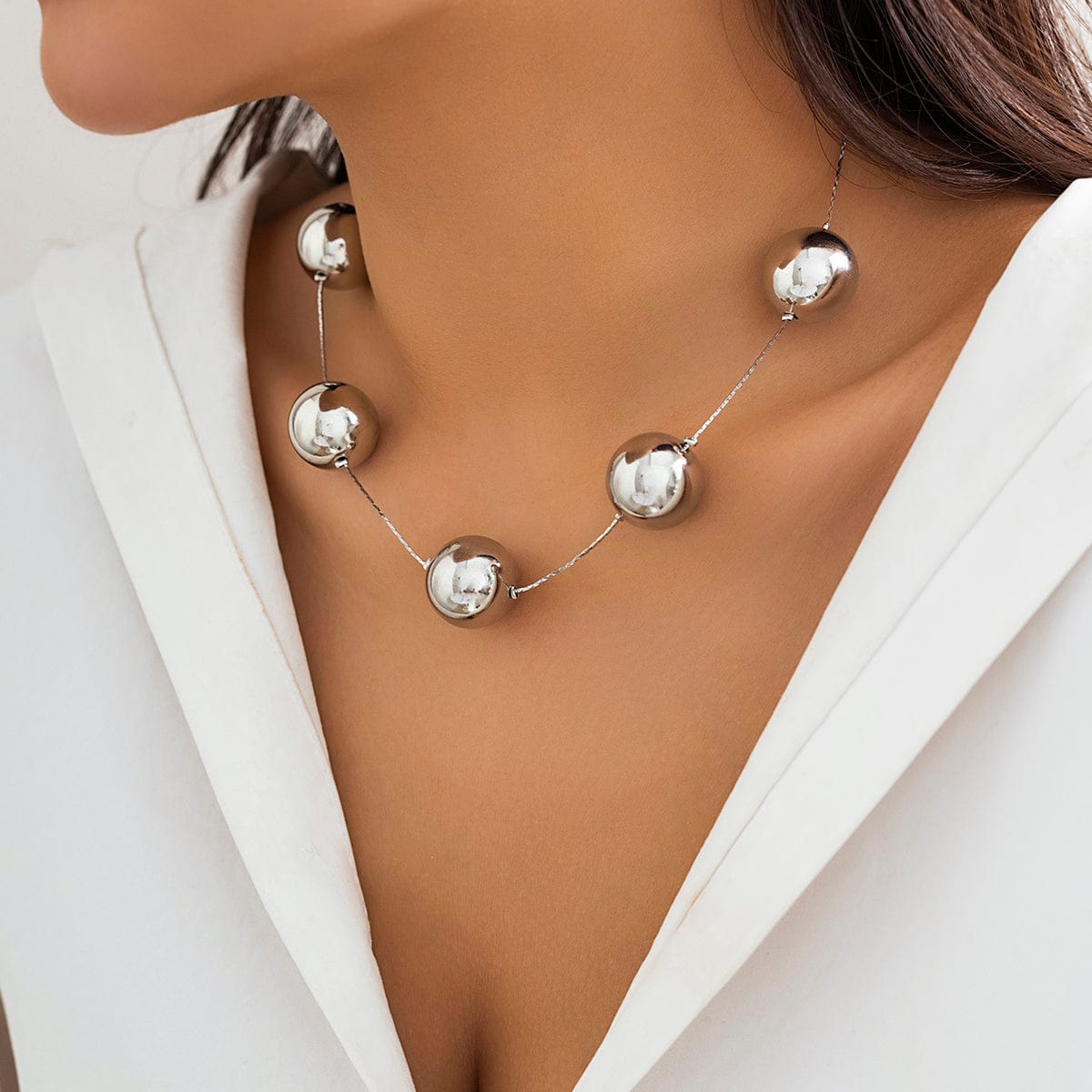 Elegant Five Ball String Chain Necklace - ArtGalleryZen