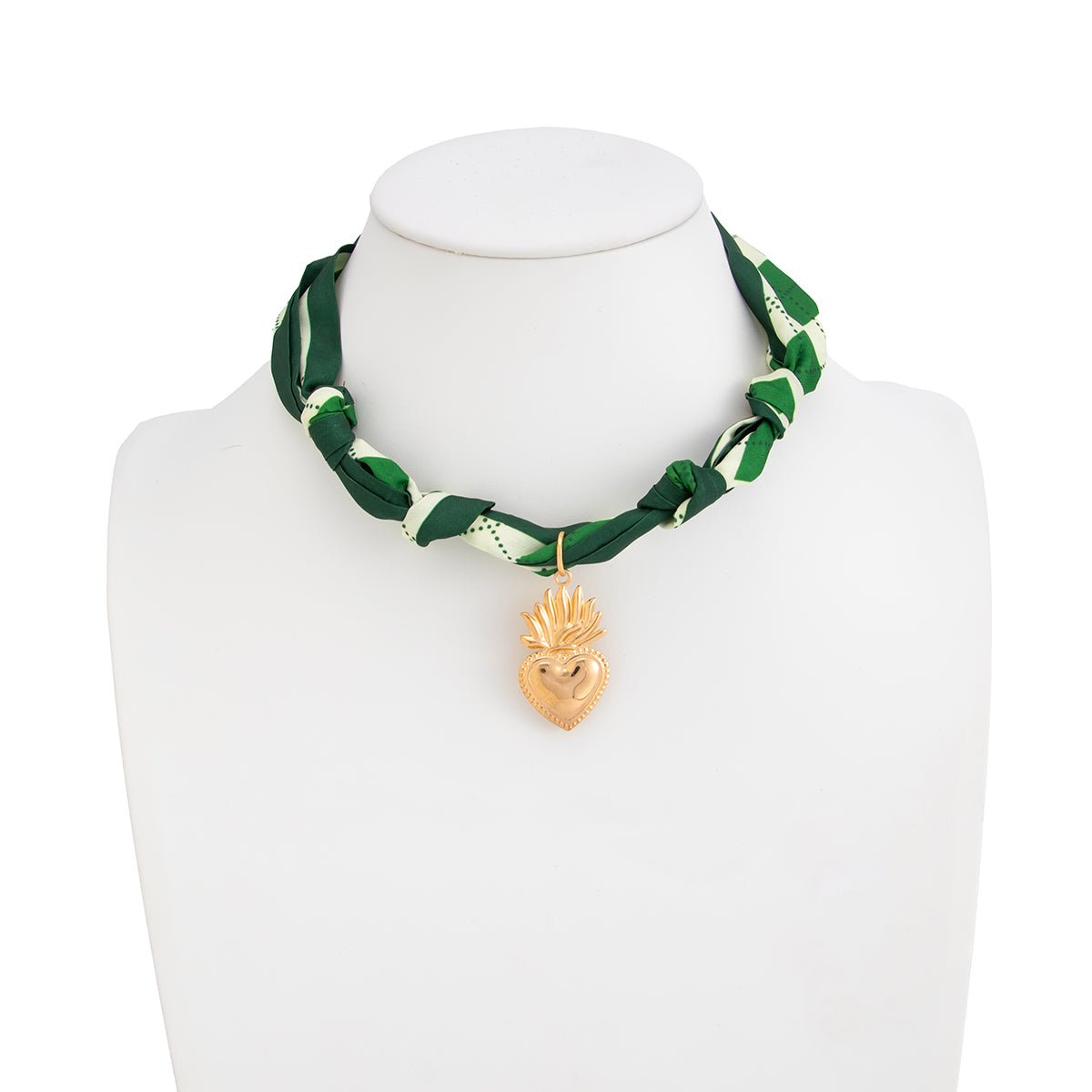 Elegant Flame Heart Pendant Silk Scarf Choker Necklace - ArtGalleryZen