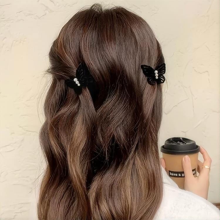 Elegant Flocking Pearl Butterfly Hair Clip - ArtGalleryZen