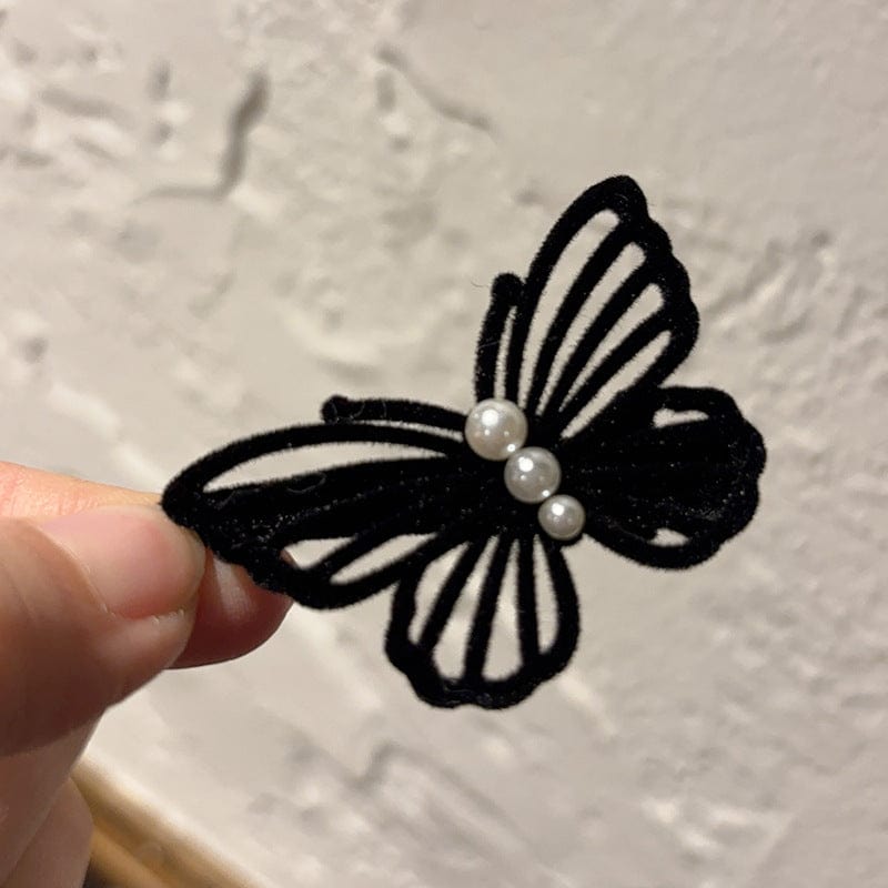 Elegant Flocking Pearl Butterfly Hair Clip