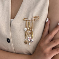 Thumbnail for Elegant Floral Ceramic Beads Bow Heart Tassel Pin Brooch - ArtGalleryZen