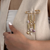 Thumbnail for Elegant Floral Ceramic Beads Bow Heart Tassel Pin Brooch - ArtGalleryZen