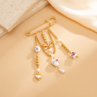 Thumbnail for Elegant Floral Ceramic Beads Bow Heart Tassel Pin Brooch - ArtGalleryZen