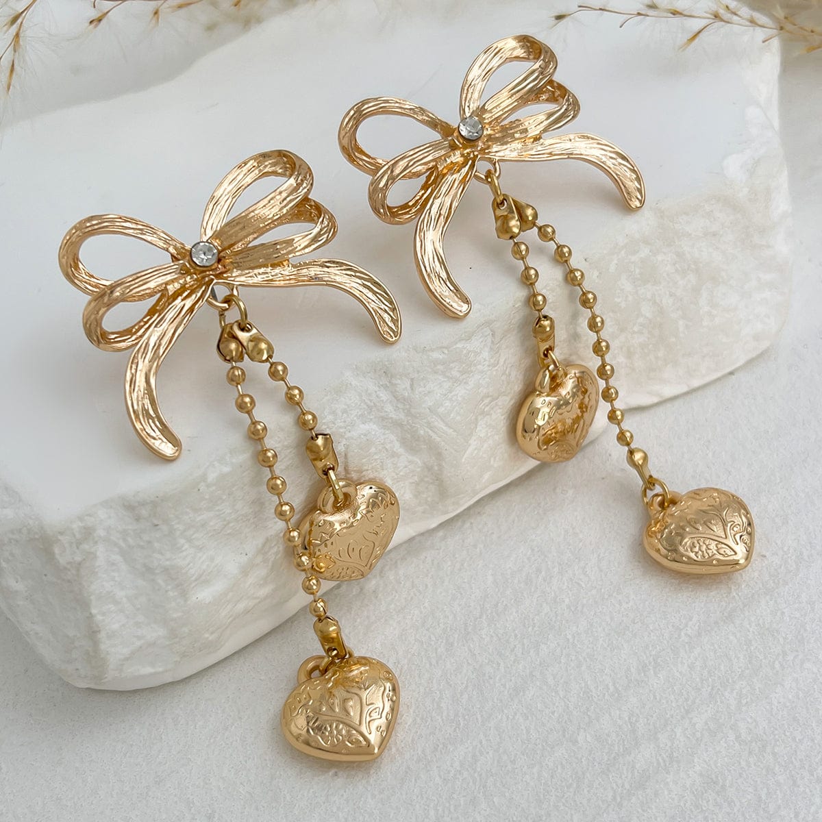 Elegant Floral Heart Dangle Bowknot Earrings - ArtGalleryZen