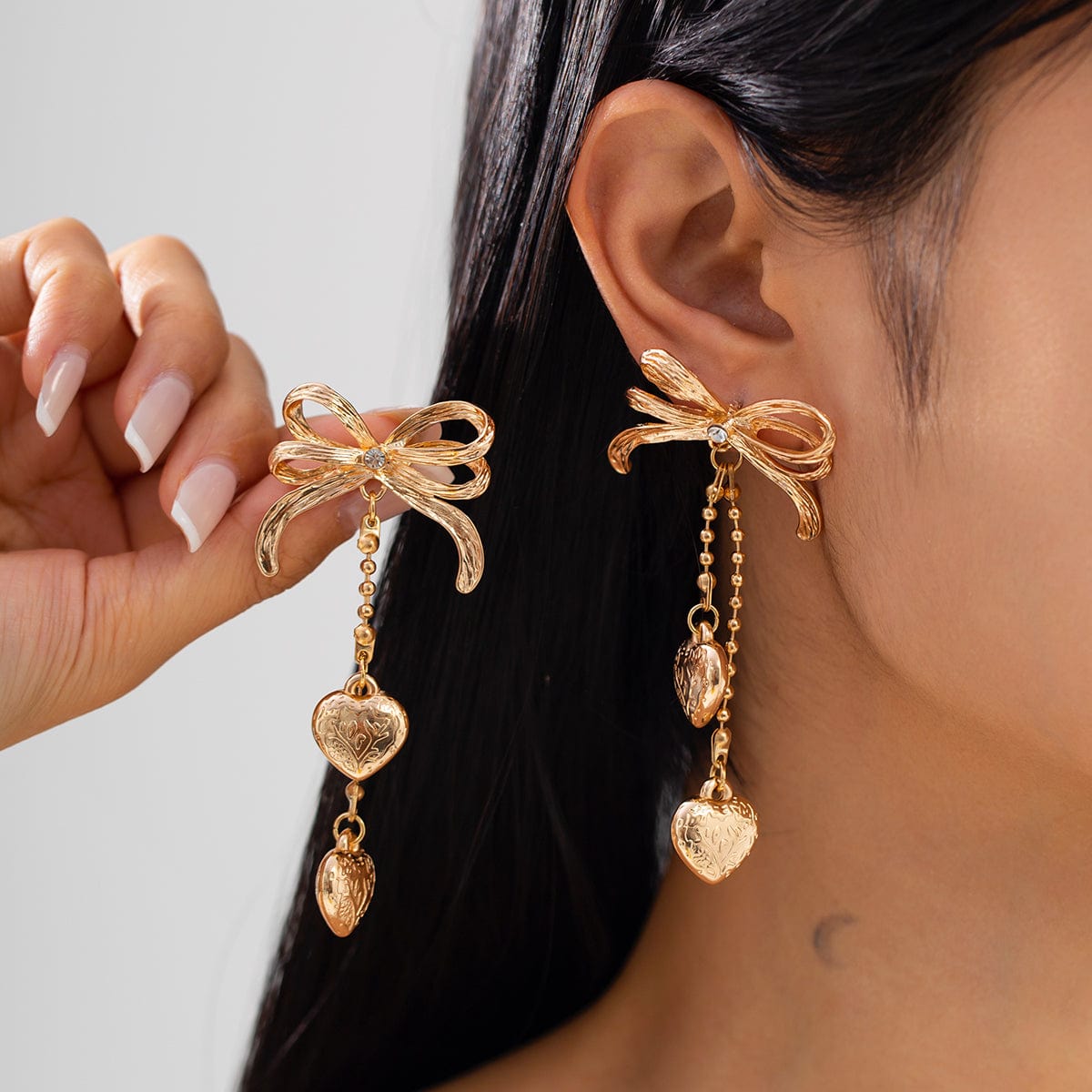 Elegant Floral Heart Dangle Bowknot Earrings - ArtGalleryZen