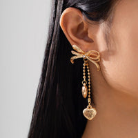 Thumbnail for Elegant Floral Heart Dangle Bowknot Earrings - ArtGalleryZen