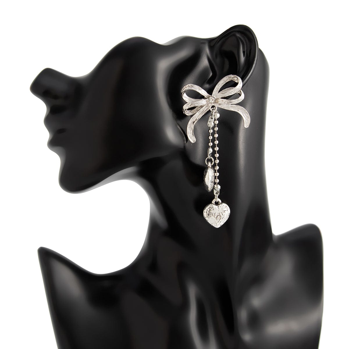 Elegant Floral Heart Dangle Bowknot Earrings - ArtGalleryZen