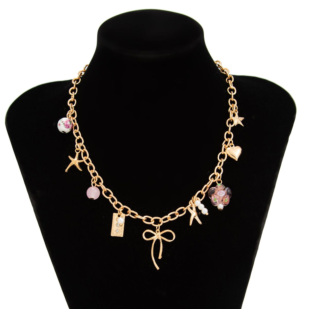 Elegant Flower Bow Heart Star Pendant Cable Chain Necklace - ArtGalleryZen