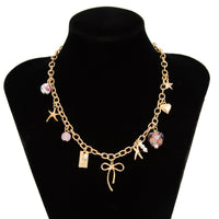 Thumbnail for Elegant Flower Bow Heart Star Pendant Cable Chain Necklace - ArtGalleryZen