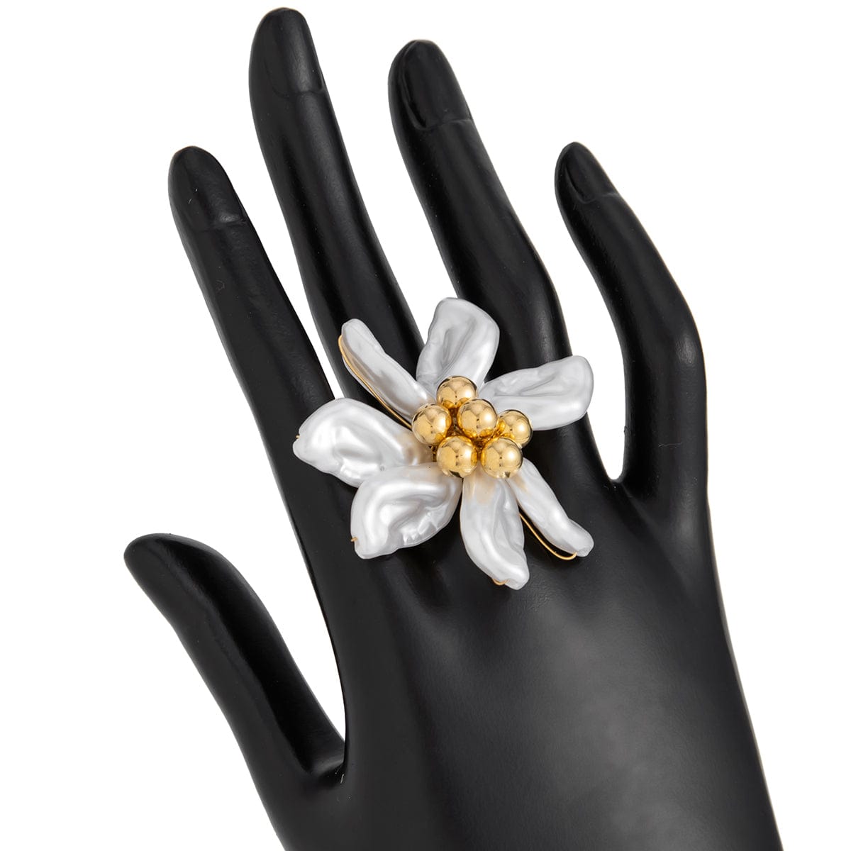 Elegant Flower Pendant Pearl Chain Necklace Ring - ArtGalleryZen