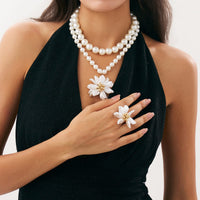 Thumbnail for Elegant Flower Pendant Pearl Chain Necklace Ring - ArtGalleryZen