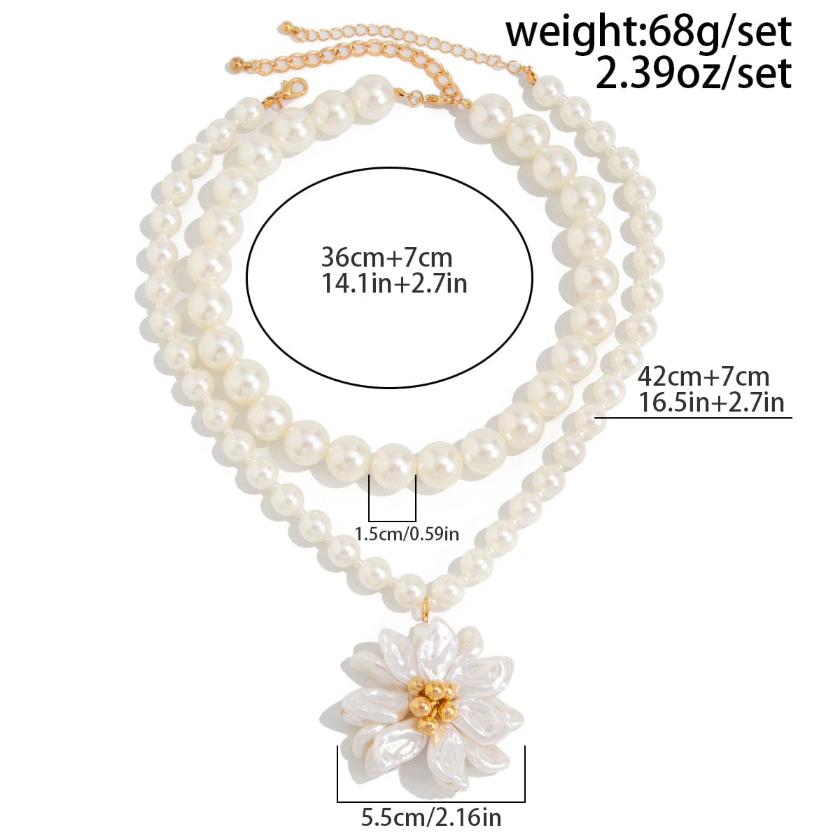 Elegant Flower Pendant Pearl Chain Necklace Ring - ArtGalleryZen
