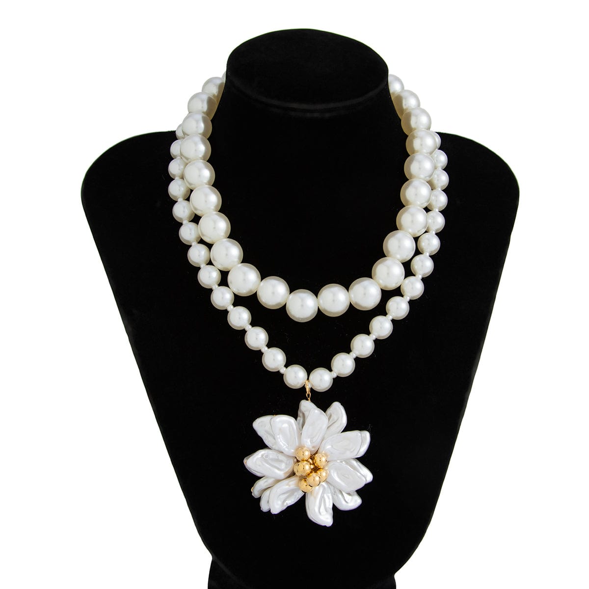 Elegant Flower Pendant Pearl Chain Necklace Ring - ArtGalleryZen