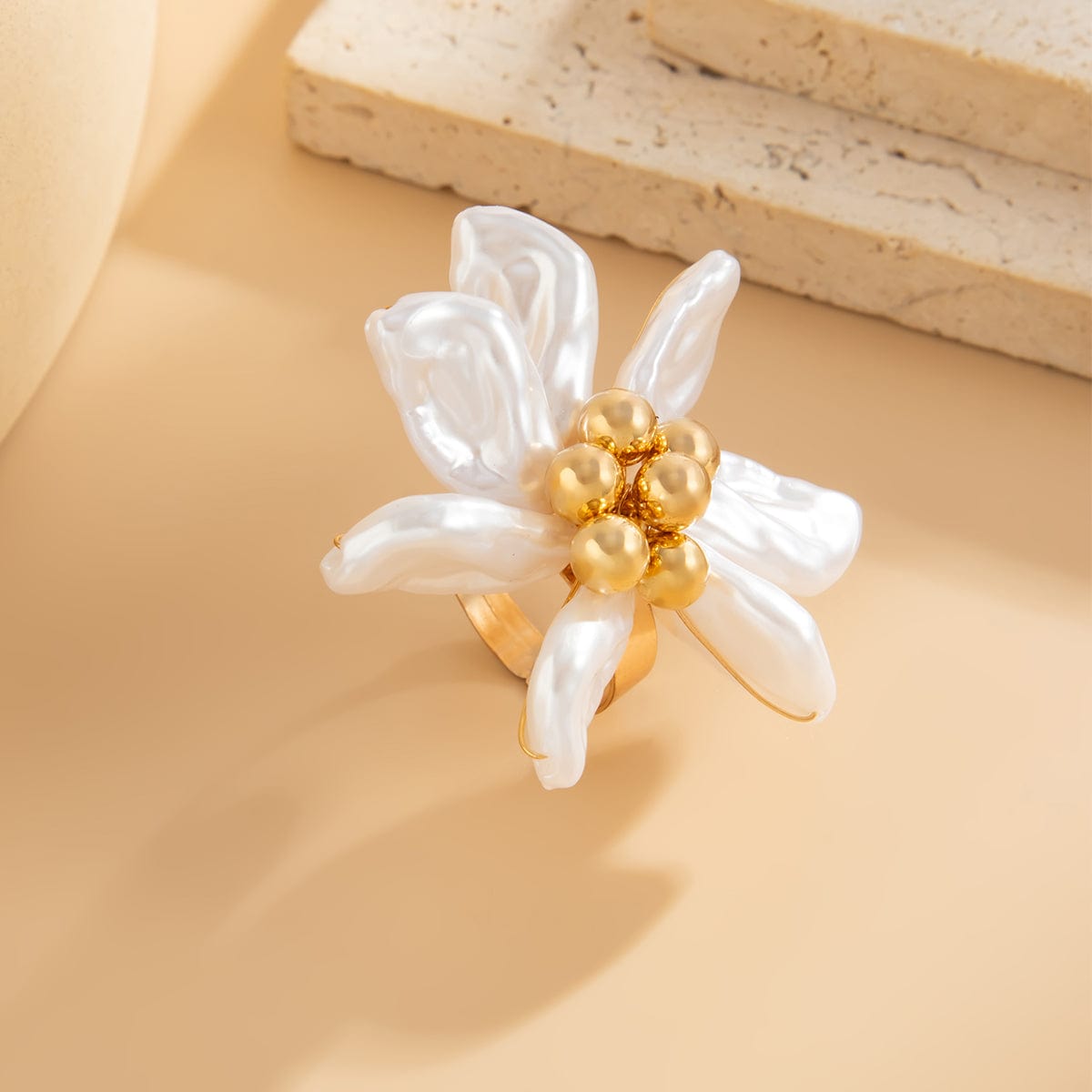 Elegant Flower Pendant Pearl Chain Necklace Ring - ArtGalleryZen