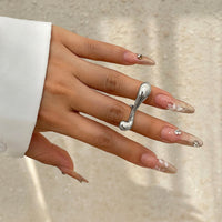 Thumbnail for Elegant Geometric Metallic Waterdrop Open Ring - ArtGalleryZen