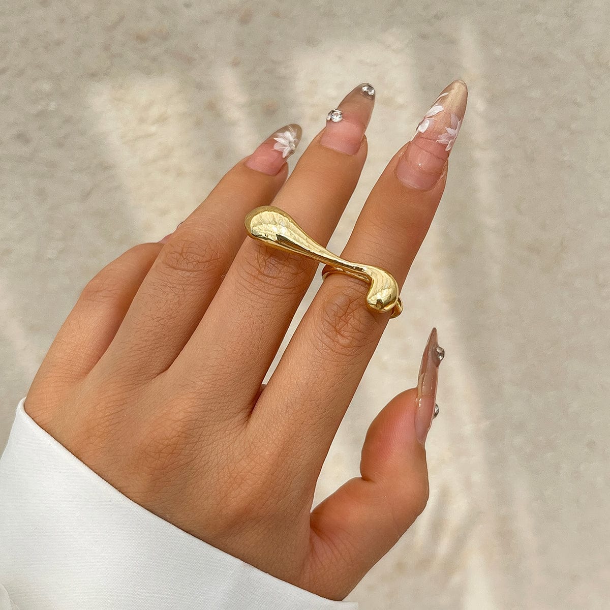 Elegant Geometric Metallic Waterdrop Open Ring