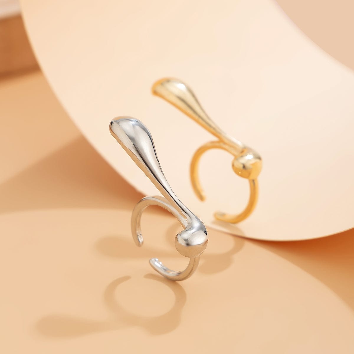 Elegant Geometric Metallic Waterdrop Open Ring