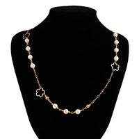 Thumbnail for Elegant Gold Plated Hollow Flower Pearl Cable Chain Necklace - ArtGalleryZen